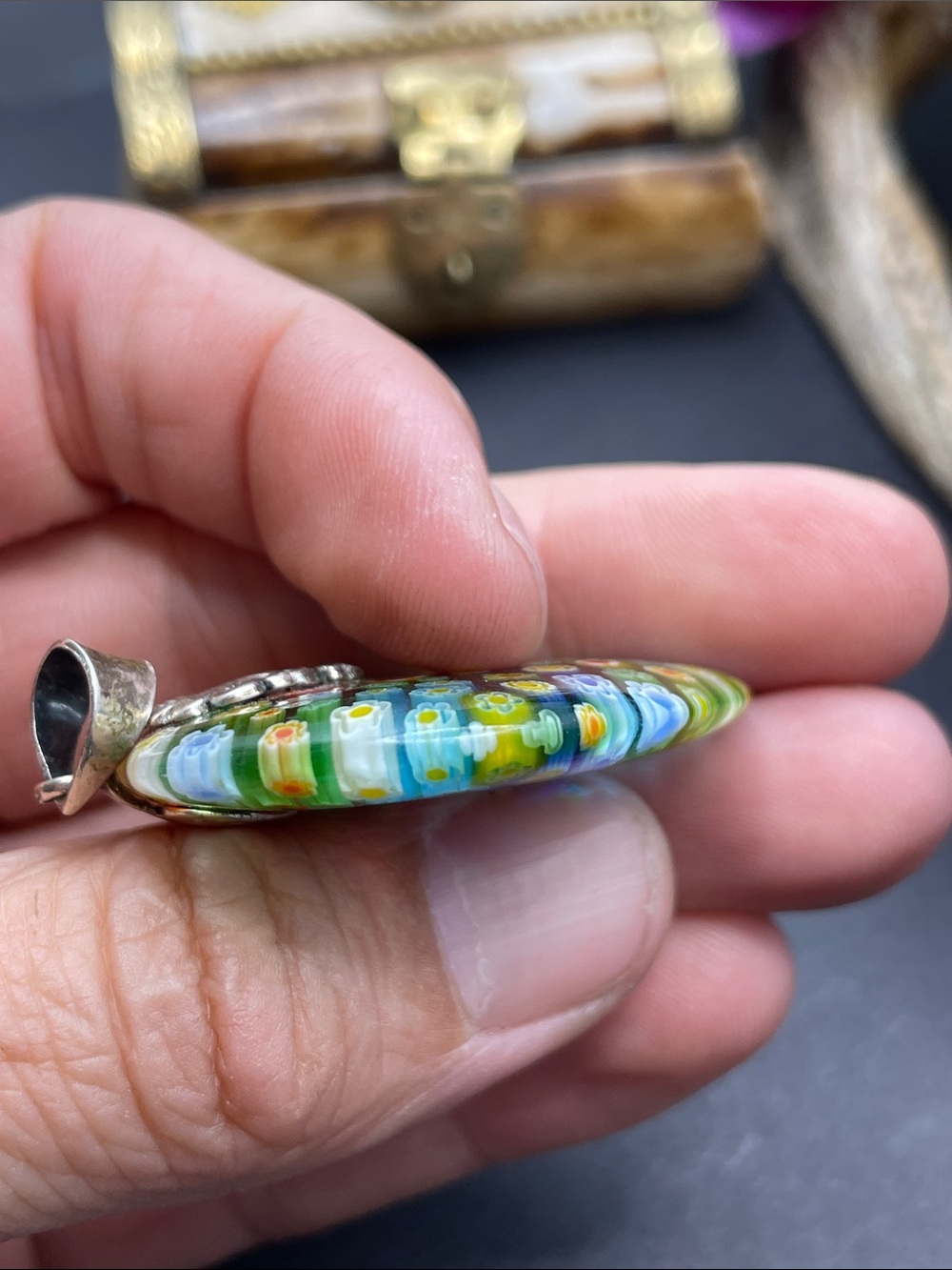 Millefiori glass and 925 pendant - Picture 7 of 7